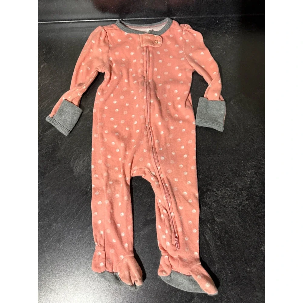 (Lot of 3) 6-9M Baby Zip Footed Sleepers Dinosaur Owl Polka Dot Infant Mittens